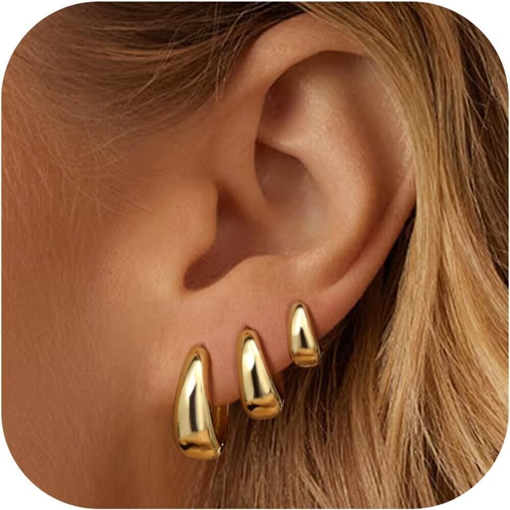 Gold Hoop Earrings Set Women 14K Gold Plated Hypoallergenic Small Huggie Jewelry